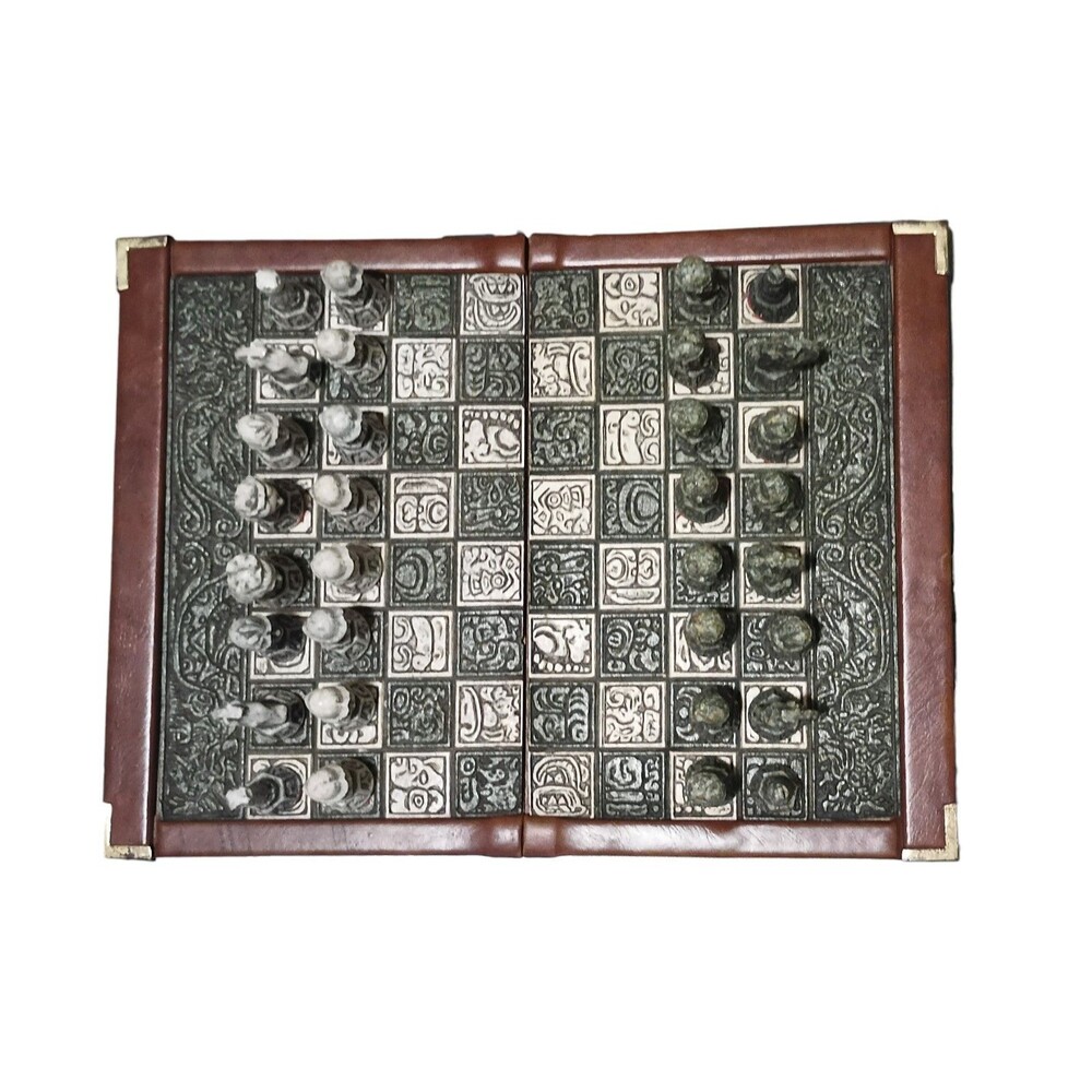 Vintage Mexican Aztec/Mayan vs. Spanish Conquistador themed chess set